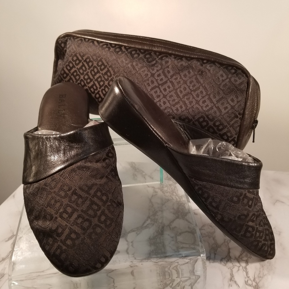 🌟RARE🌟Bally Leather House Slippers & Case
